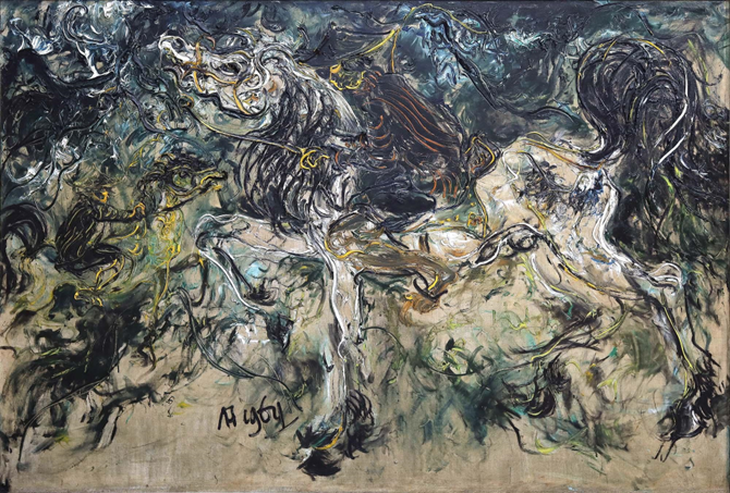 (Karya dari Affandi dengan judul “Horsemen” yang dibuat pada tahun 1964)