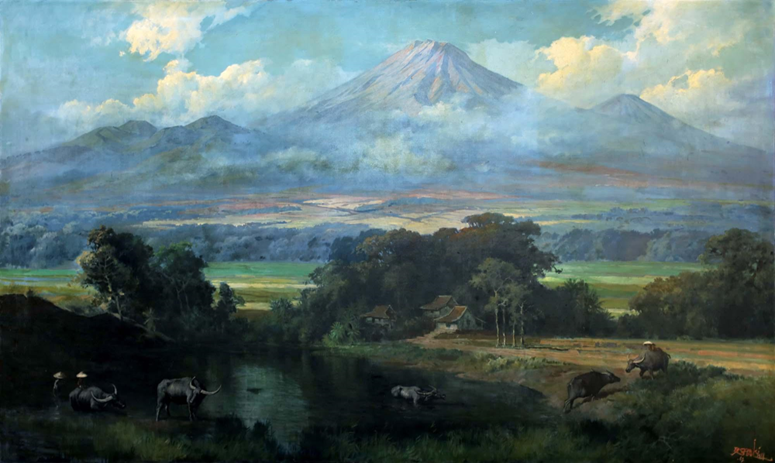 (Karya dari Basoeki Abdullah berjudul “Landscape” yang dibuat pada tahun 1967)